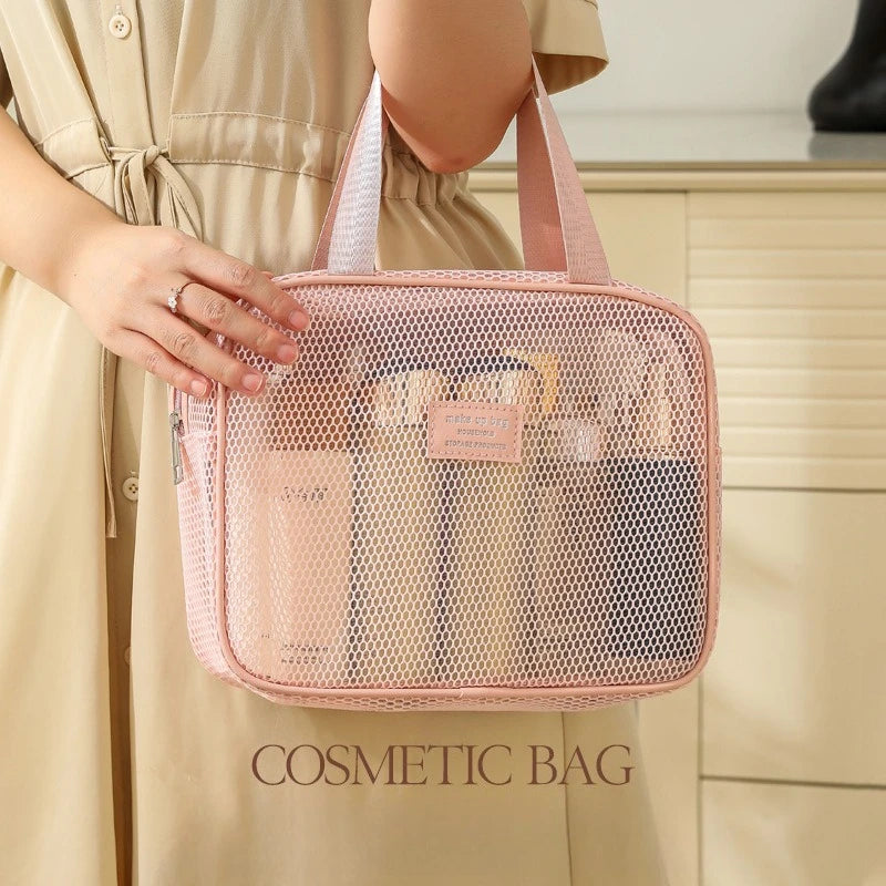 Trousse de maquillage en maille transparente – Organisateur beauté & voyage avec fermeture zippée