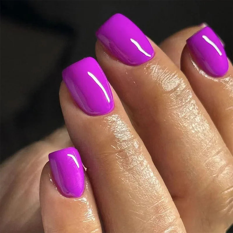 Faux ongles press-on courts carrés – Couleurs unies – 24 pièces
