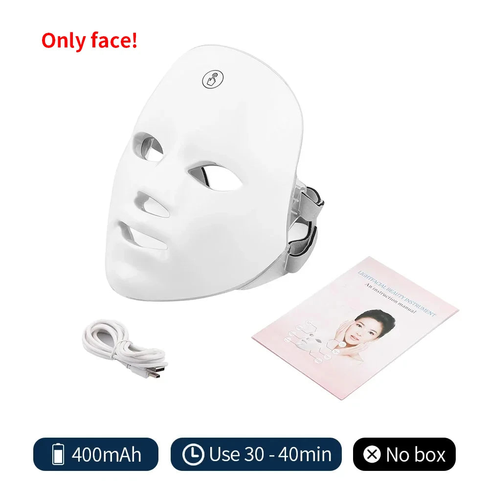 Masque LED visage & cou 7 couleurs – Appareil beauté lumineux sans fil pour soin de la peau