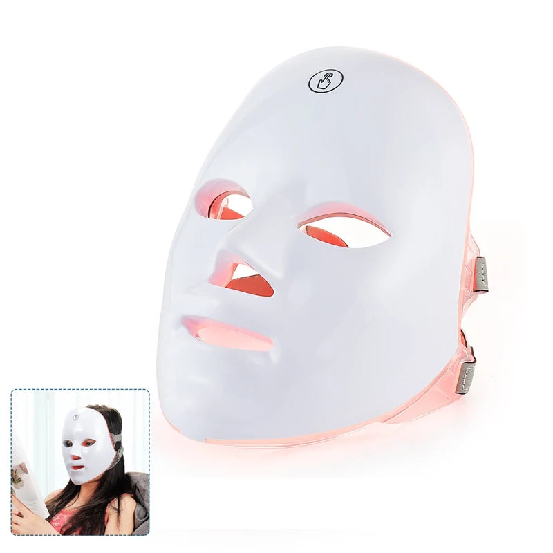 Masque LED visage & cou 7 couleurs – Appareil beauté lumineux sans fil pour soin de la peau