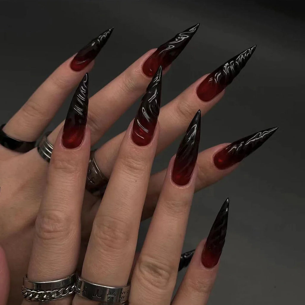 Faux ongles press-on noirs design artistique – Motifs graphiques, effet 3D, style audacieux