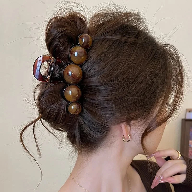 Pince crabe rétro à perles – Barrette cheveux géométrique dégradée 11 cm, accessoire coiffure femme