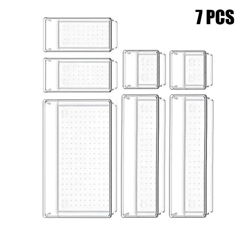Organisateurs de tiroirs modulables – Set de plateaux transparents pour maquillage et accessoires
