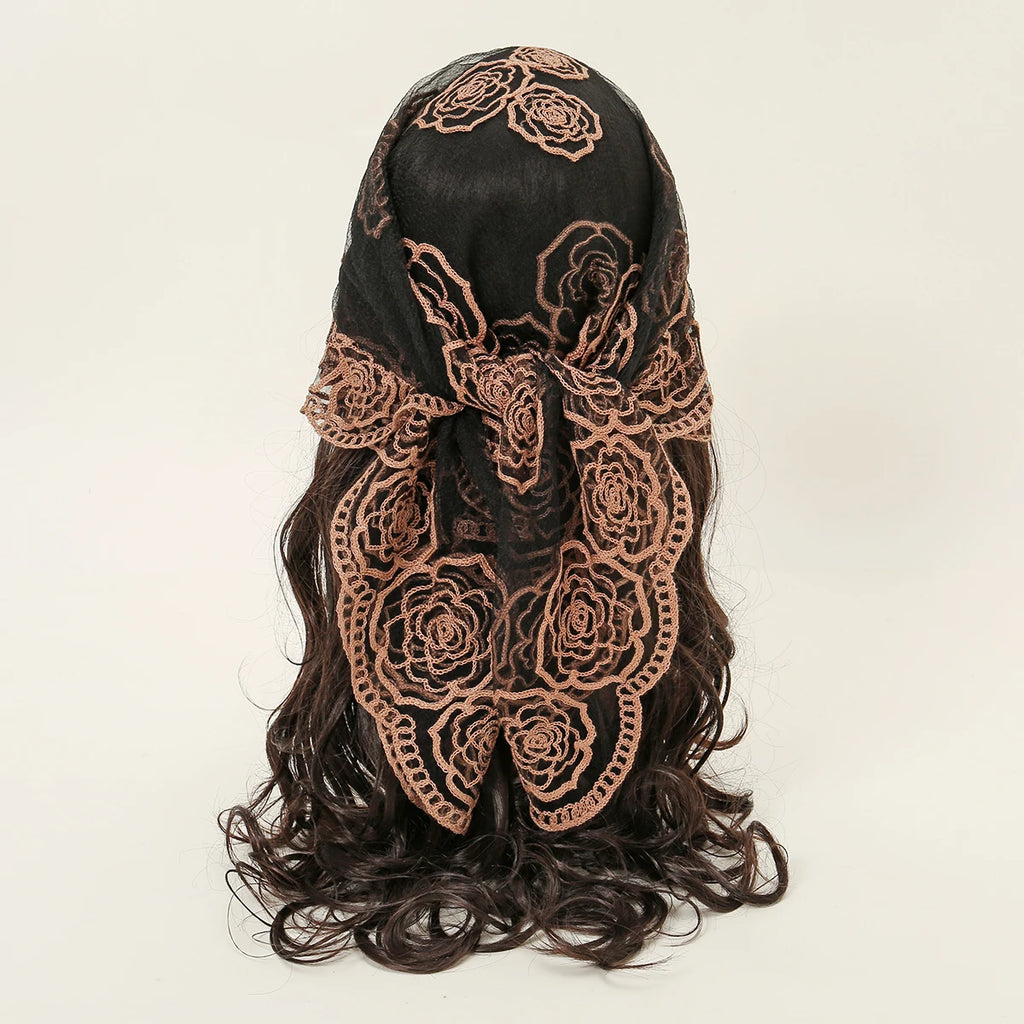 Foulard bandana carré en dentelle paisley – Écharpe légère et élégante femme