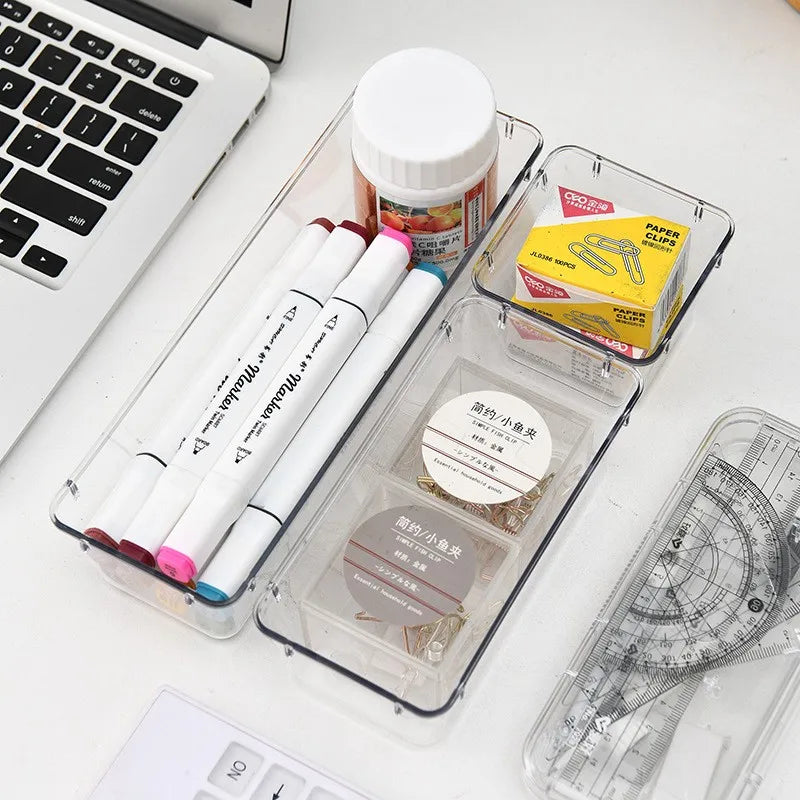 Organisateurs de tiroirs modulables – Set de plateaux transparents pour maquillage et accessoires