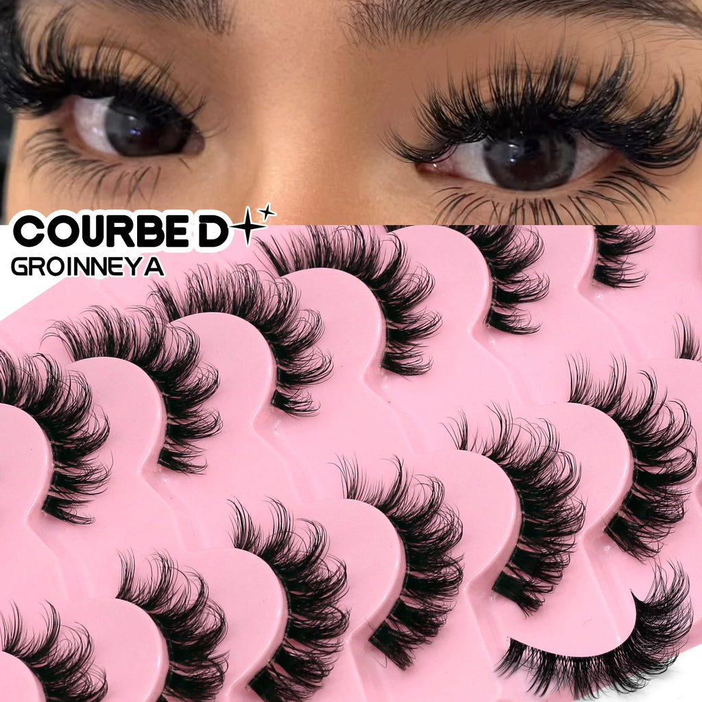 Faux cils 3D effet volume – Bande transparente, style œil de chat, regard intense