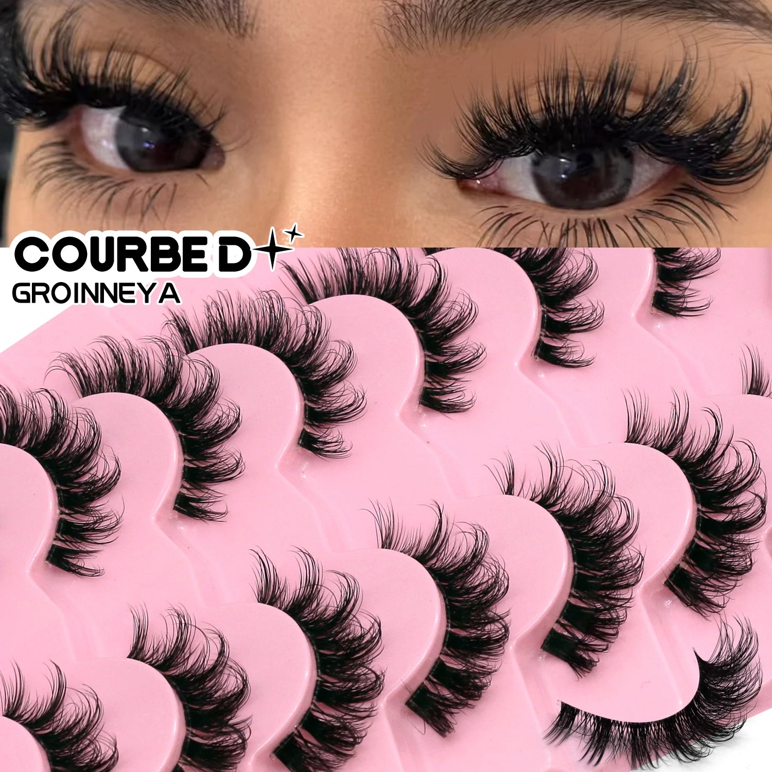 Faux cils 3D effet volume – Bande transparente, style œil de chat, regard intense