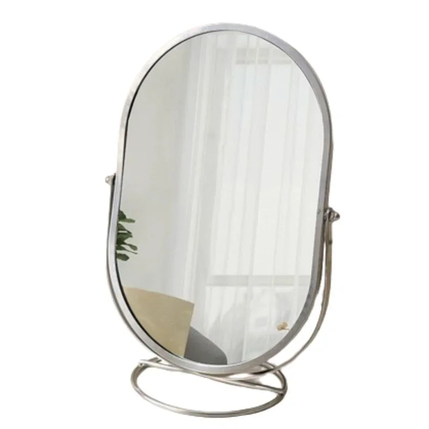 Miroir de maquillage ovale rotatif 360° – Miroir de table design en métal