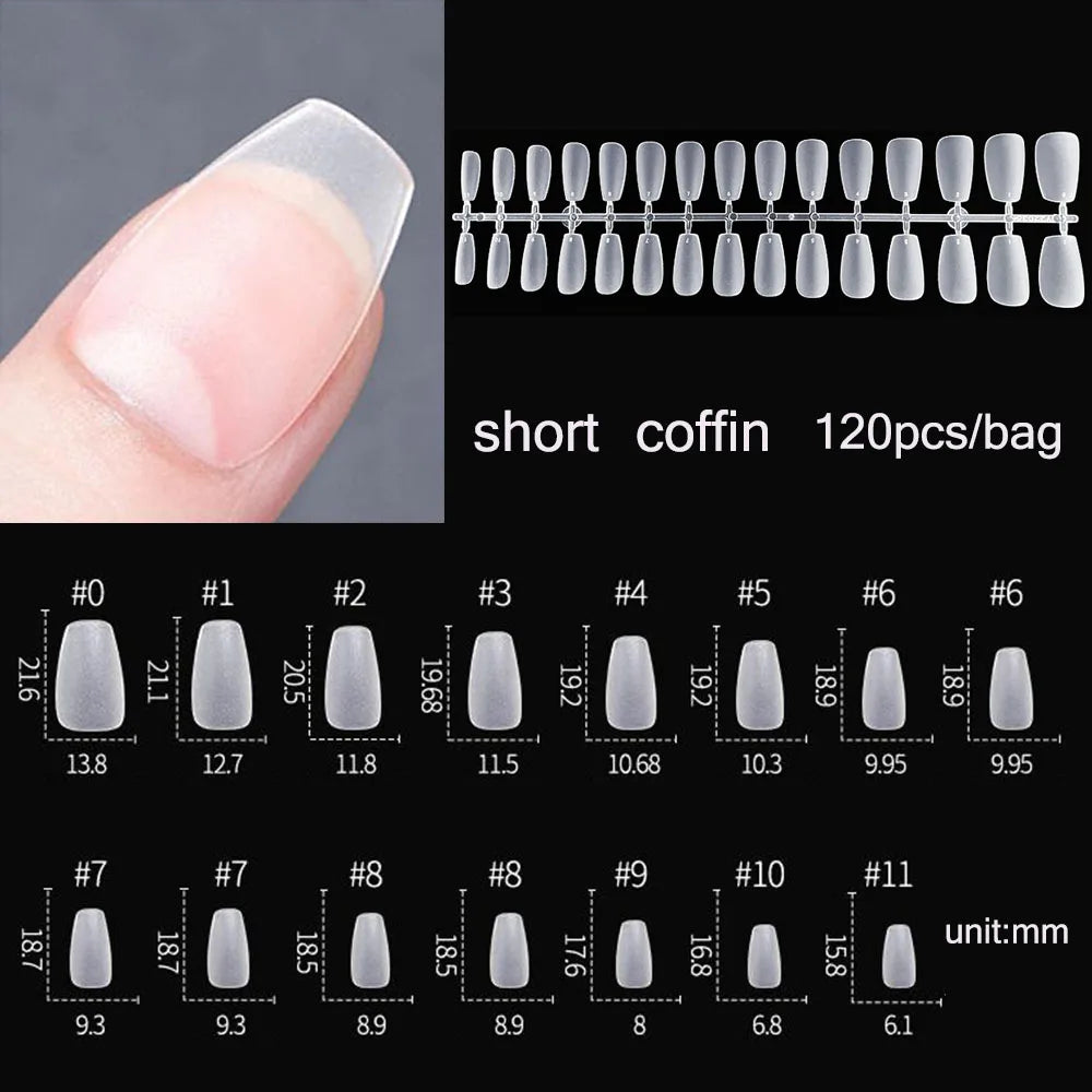 Capsules faux ongles press-on mates – Full cover, formes variées, 120 pièces