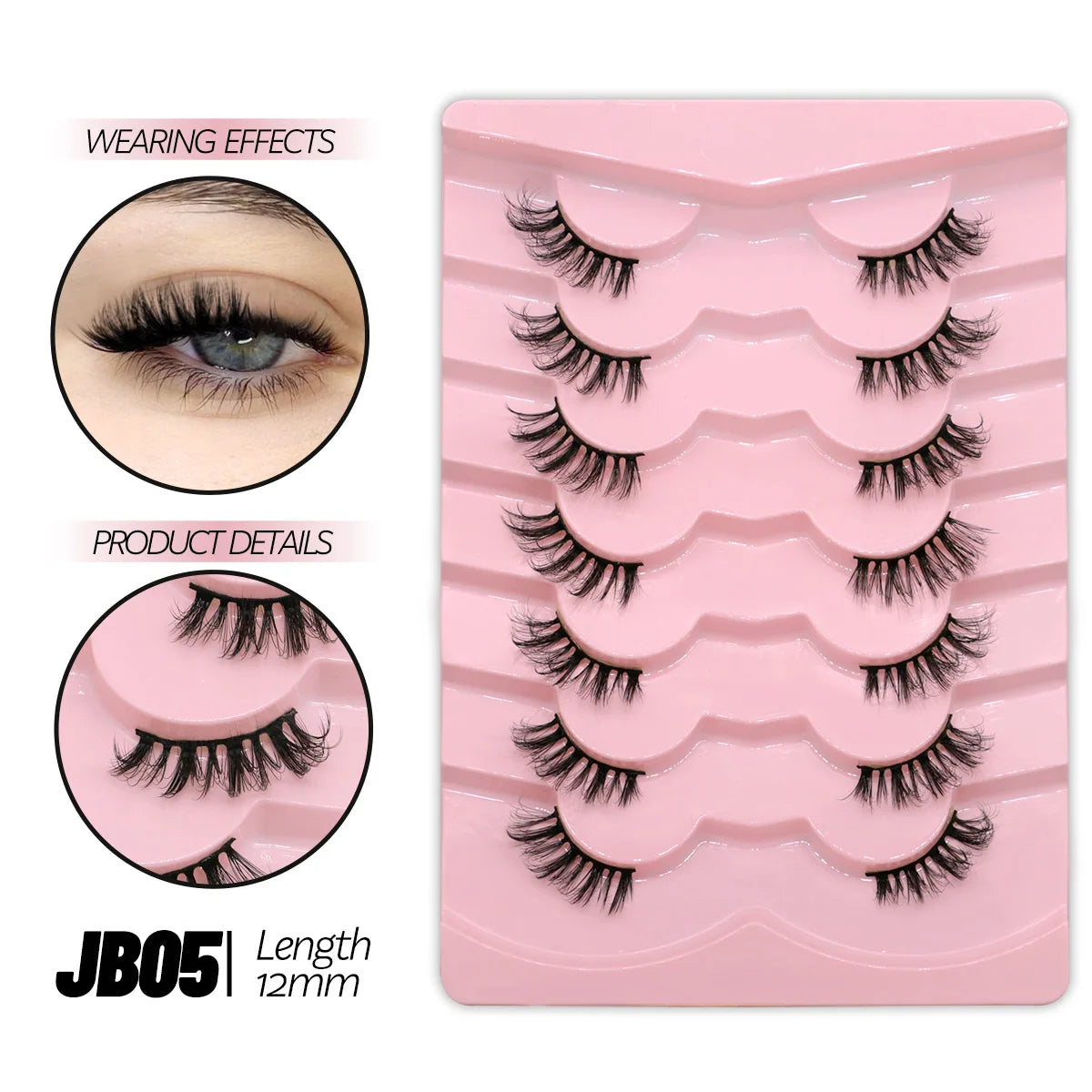 Demi-faux cils effet naturel – Bande transparente, regard allongé, style mink léger