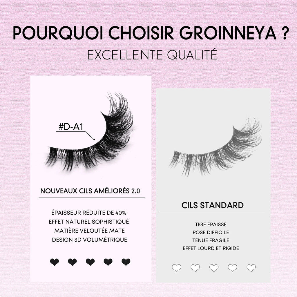 Faux cils 3D effet volume – Bande transparente, style œil de chat, regard intense