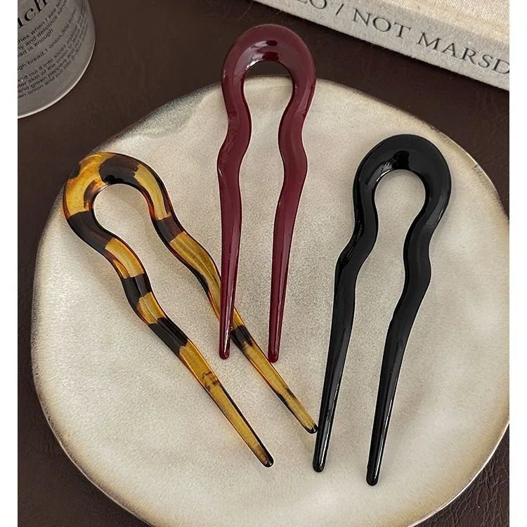 Pic à cheveux en U effet écaille – Épingle à cheveux géométrique en acétate – Accessoire coiffure femme chic