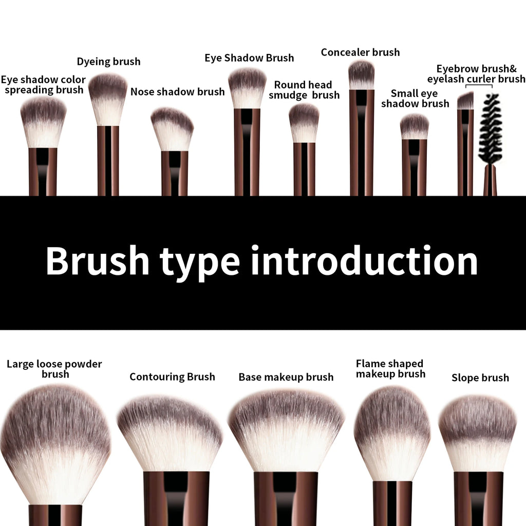 Set de 13 pinceaux maquillage professionnels – Visage & Yeux (Fond de teint, Poudre, Blush, Yeux)