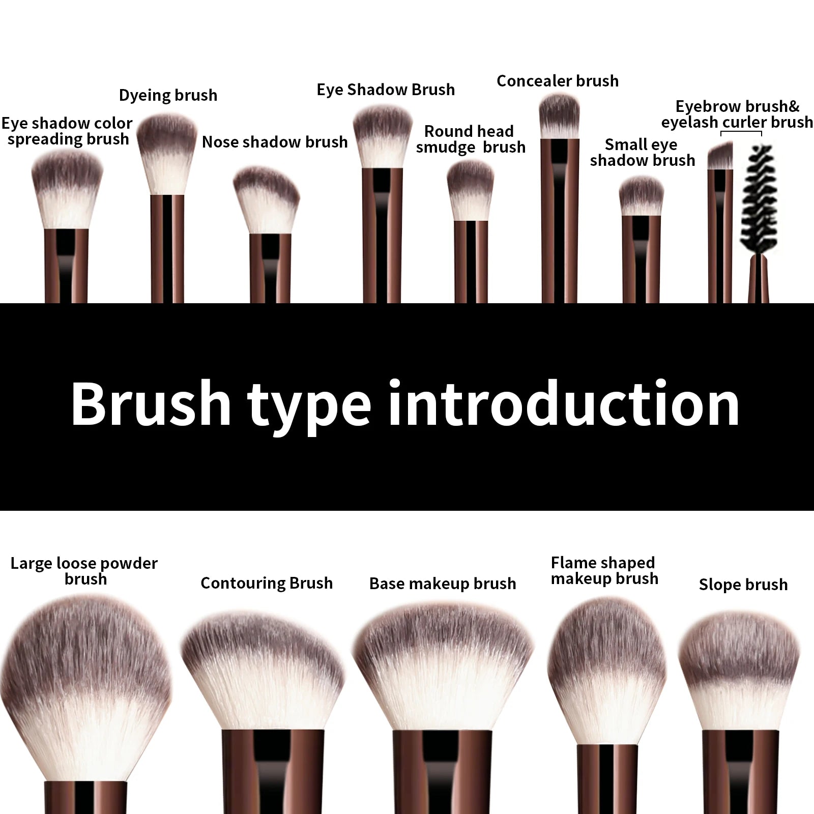 Set de 13 pinceaux maquillage professionnels – Visage & Yeux (Fond de teint, Poudre, Blush, Yeux)