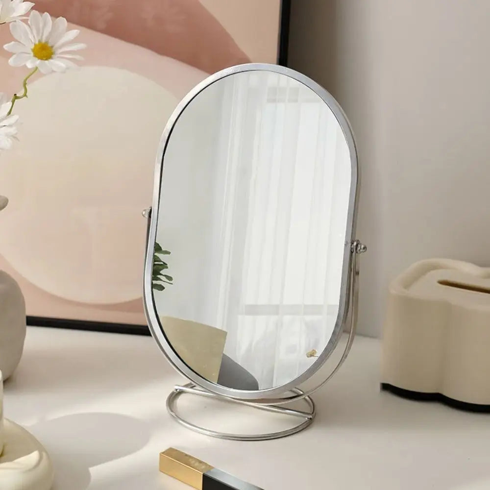 Miroir de maquillage ovale rotatif 360° – Miroir de table design en métal