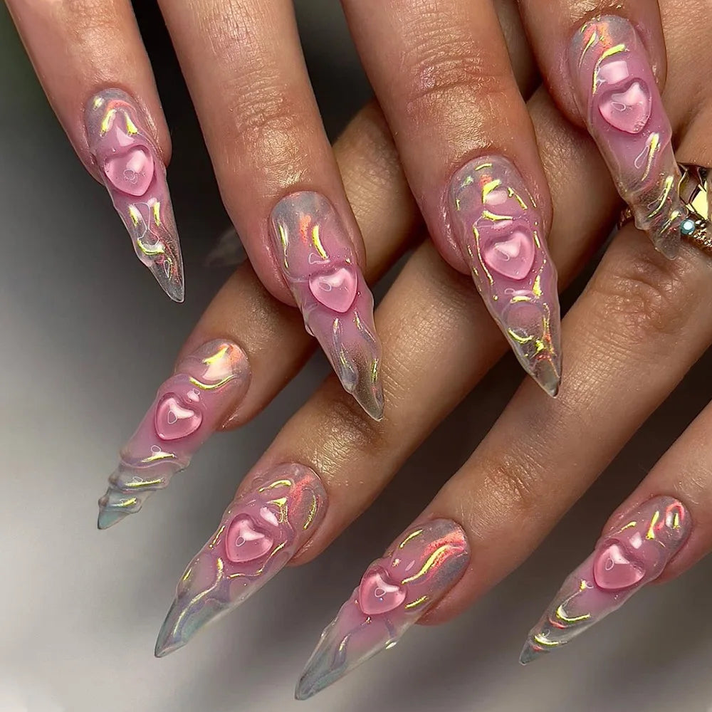 Faux ongles press-on noirs design artistique – Motifs graphiques, effet 3D, style audacieux