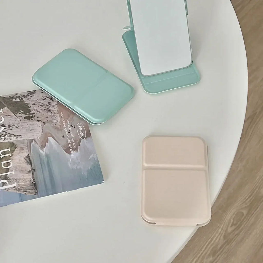 Miroir de maquillage pliable en PU – Miroir de table et de voyage compact