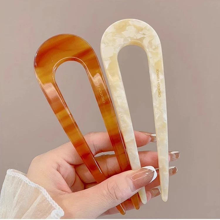 Pic à cheveux en U effet écaille – Épingle à cheveux géométrique en acétate – Accessoire coiffure femme chic