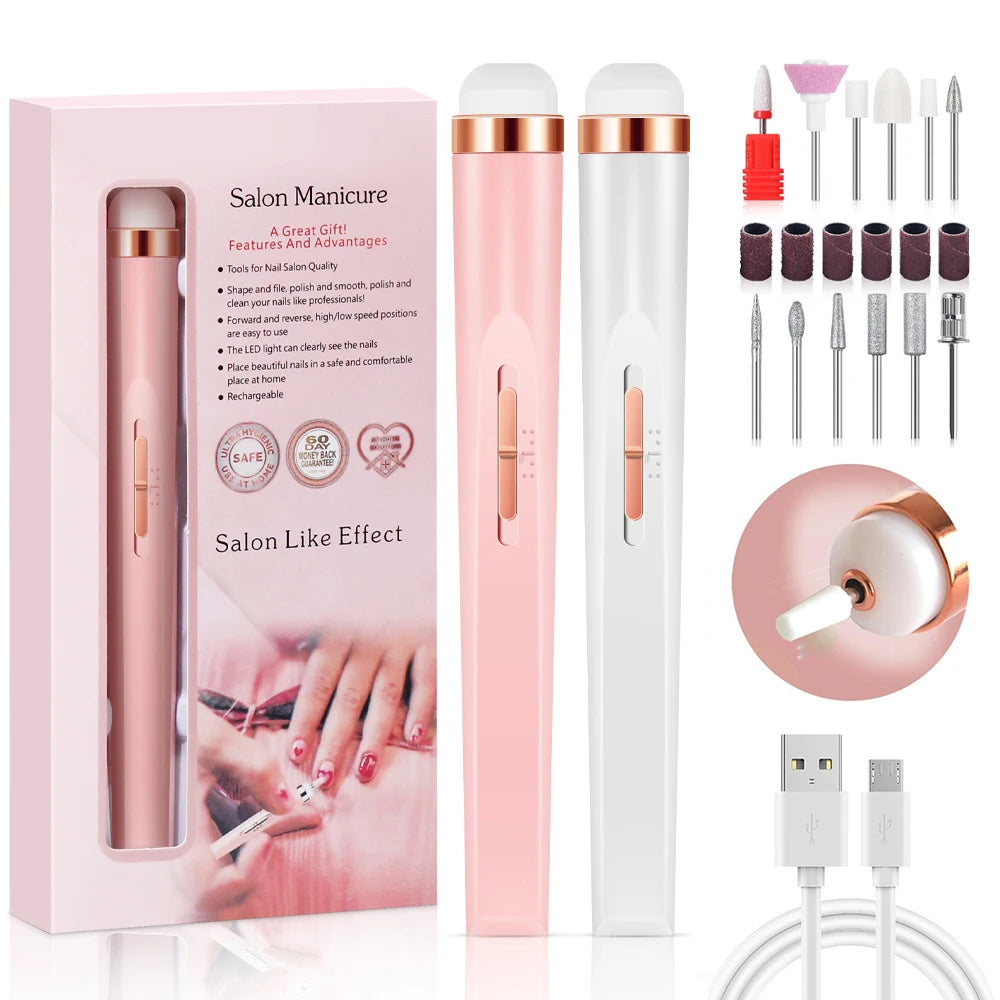 Ponceuse à ongles électrique portable – Kit manucure USB avec embouts et LED