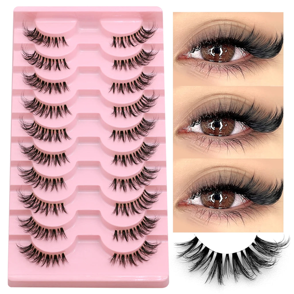Demi-faux cils effet naturel – Bande transparente, regard allongé, style mink léger