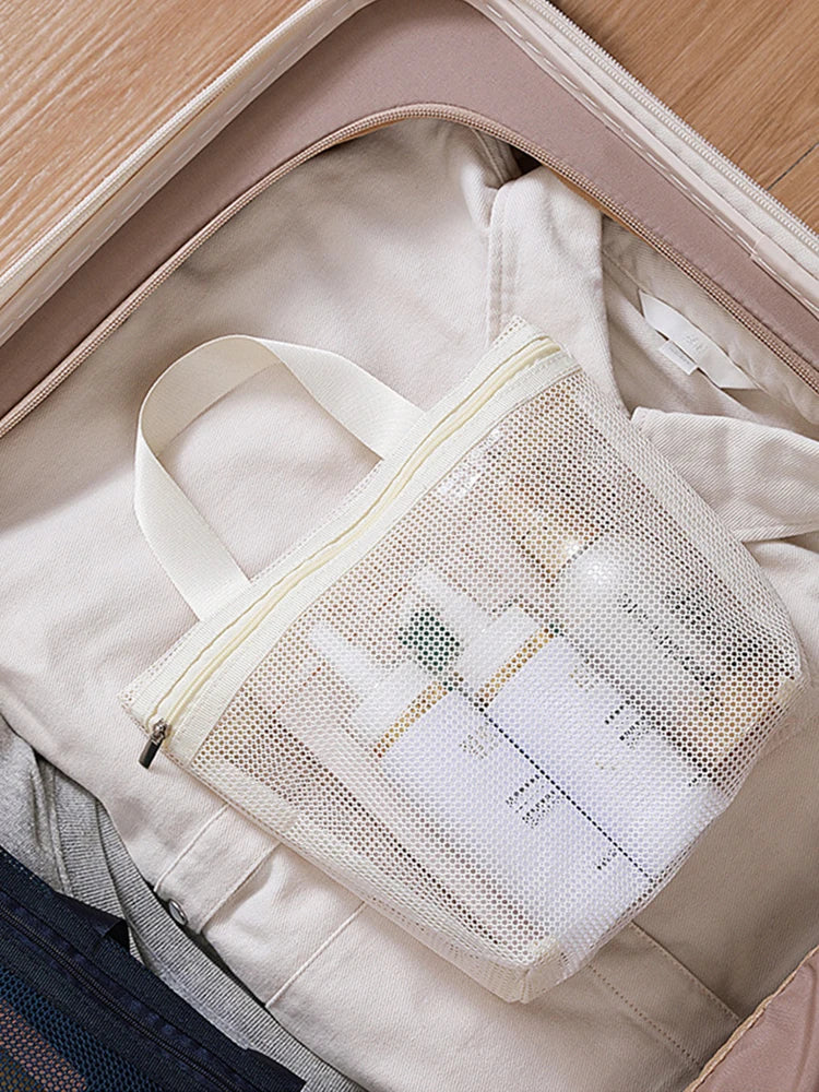 Trousse de toilette en mesh – Sac de rangement maquillage & voyage respirant