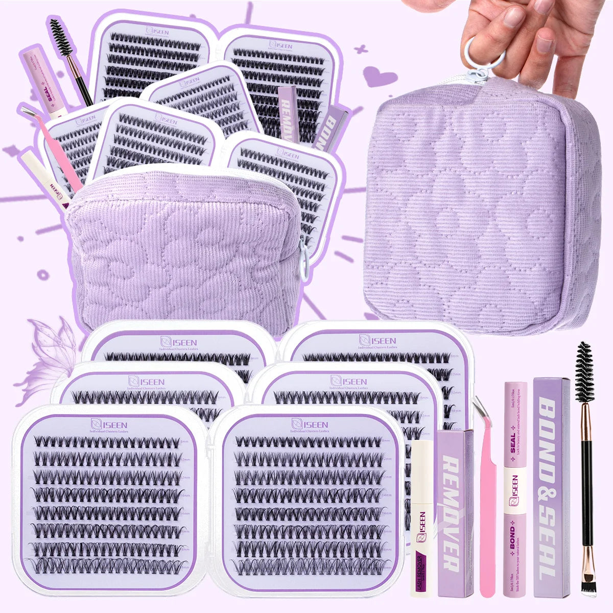 Kit extensions de cils DIY – Effet naturel 8 à 18 mm avec colle, scellant et remover