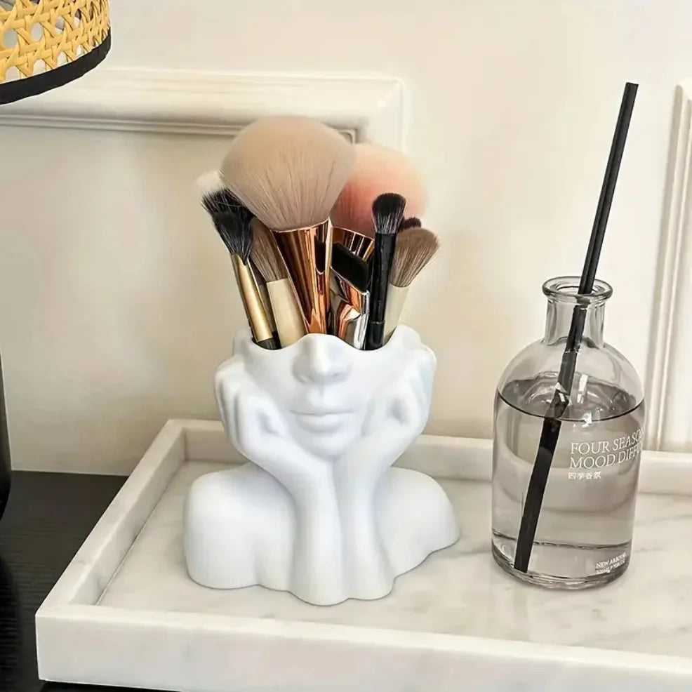Porte-pinceaux de maquillage design visage – Organisateur décoratif pour pinceaux et accessoires