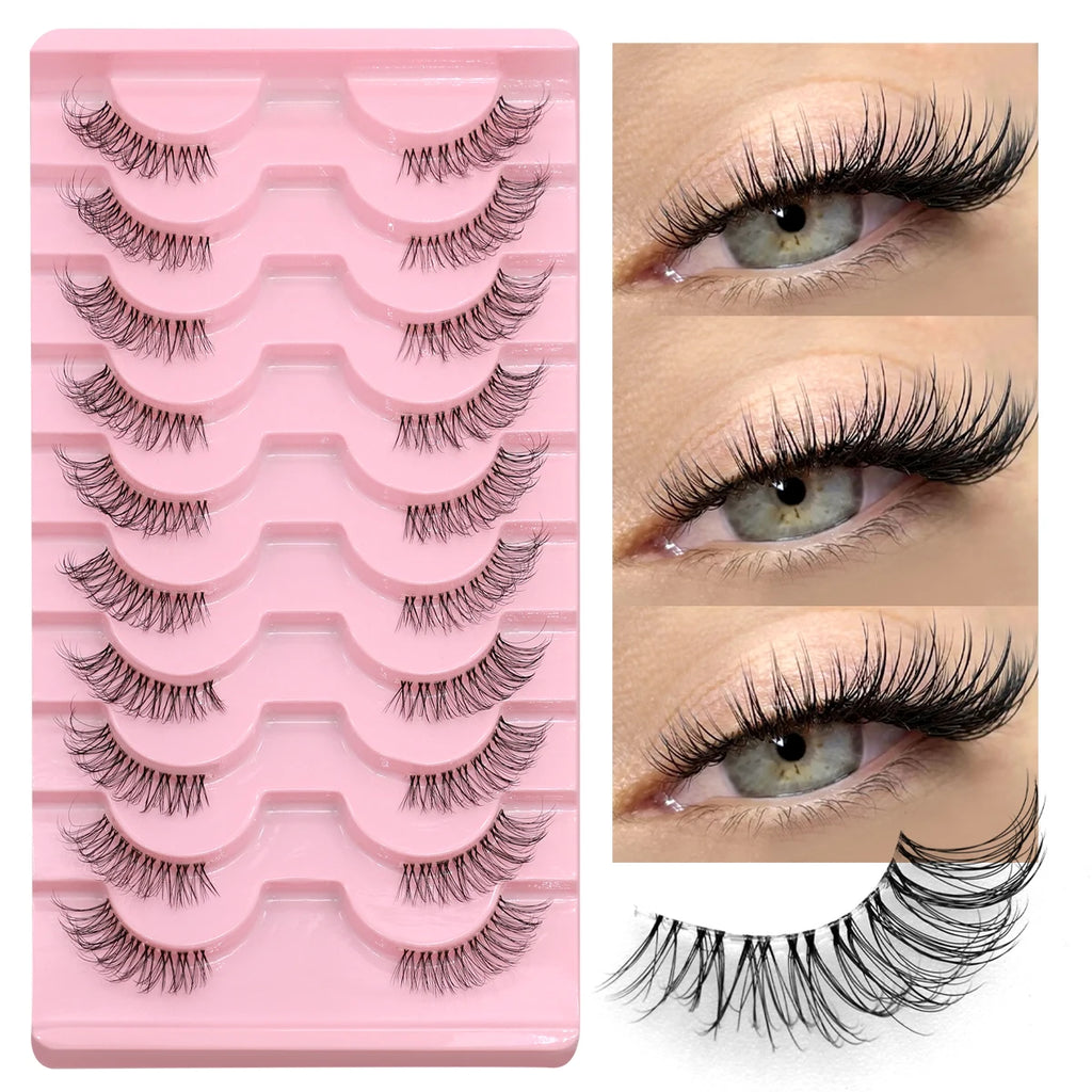 Demi-faux cils effet naturel – Bande transparente, regard allongé, style mink léger
