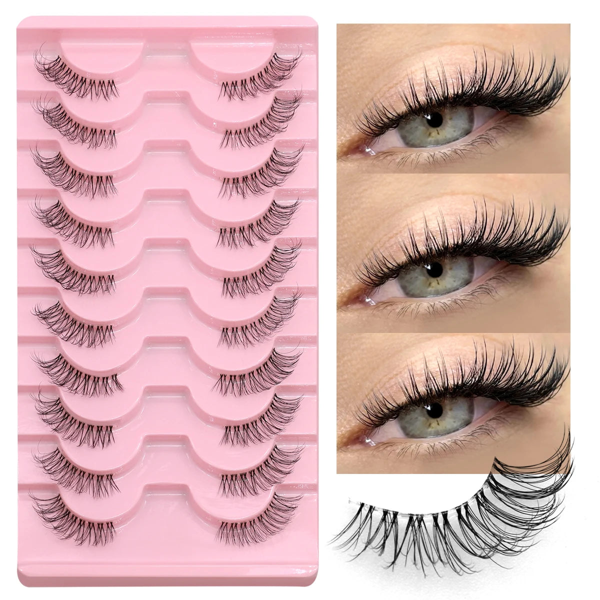 Demi-faux cils effet naturel – Bande transparente, regard allongé, style mink léger