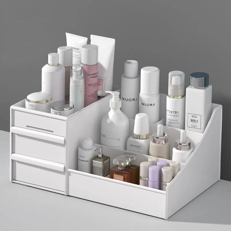 Organisateur de maquillage blanc avec tiroirs – Rangement cosmétique pratique et élégant