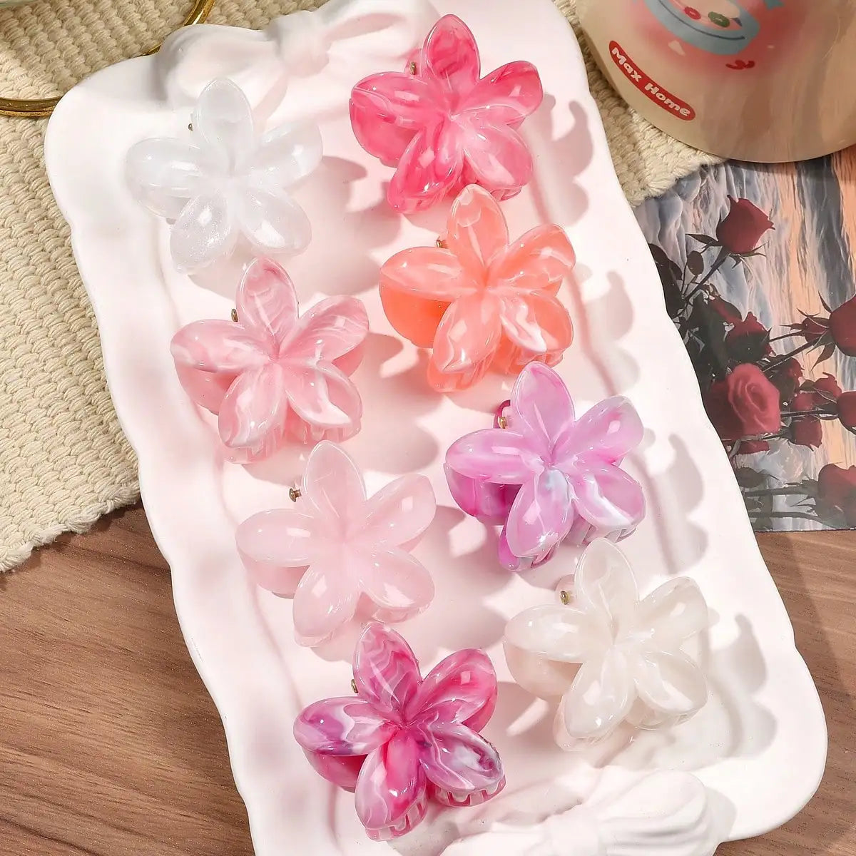 Lot de 4 pinces crabes fleurs multicolores – Accessoires cheveux antidérapants femme & fille
