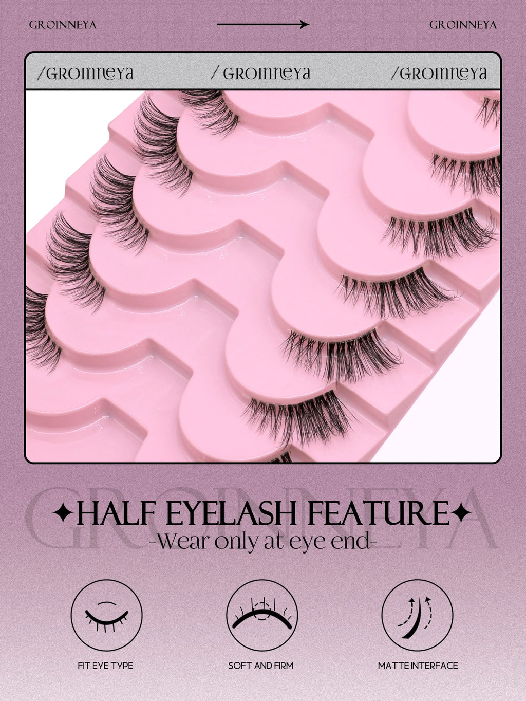 Demi-faux cils effet naturel – Bande transparente, regard allongé, style mink léger