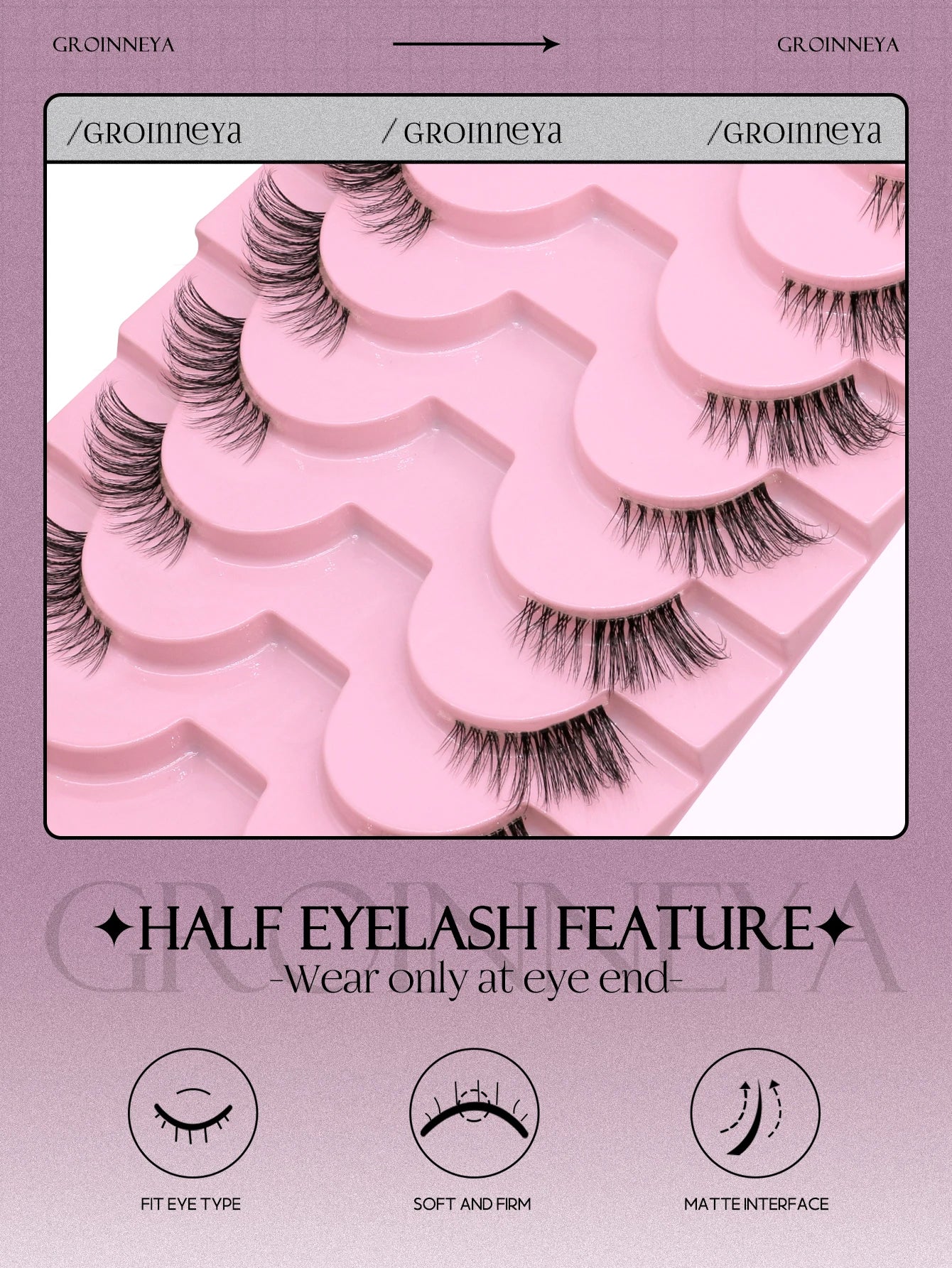 Demi-faux cils effet naturel – Bande transparente, regard allongé, style mink léger