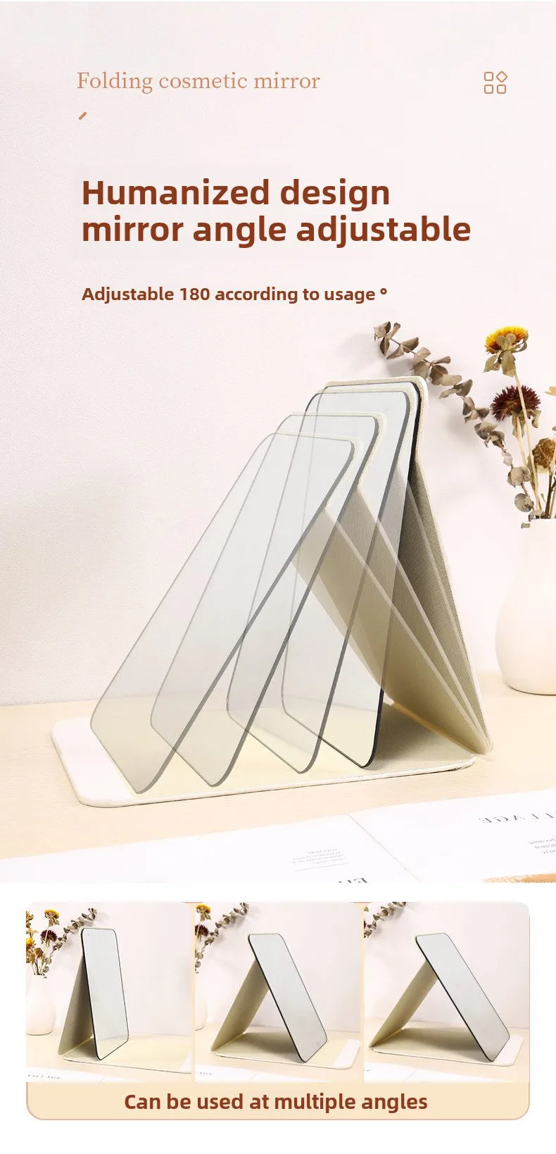 Miroir de maquillage pliable portable – Miroir de table compact sans éclairage