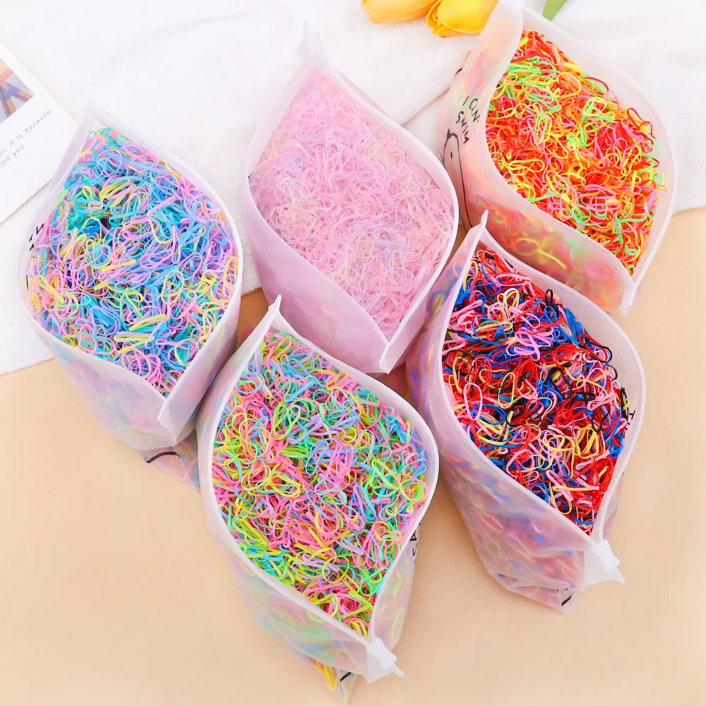 Élastiques cheveux enfant colorés – Lot de 500, 1000 ou 2000 – Mini attaches cheveux jetables en caoutchouc