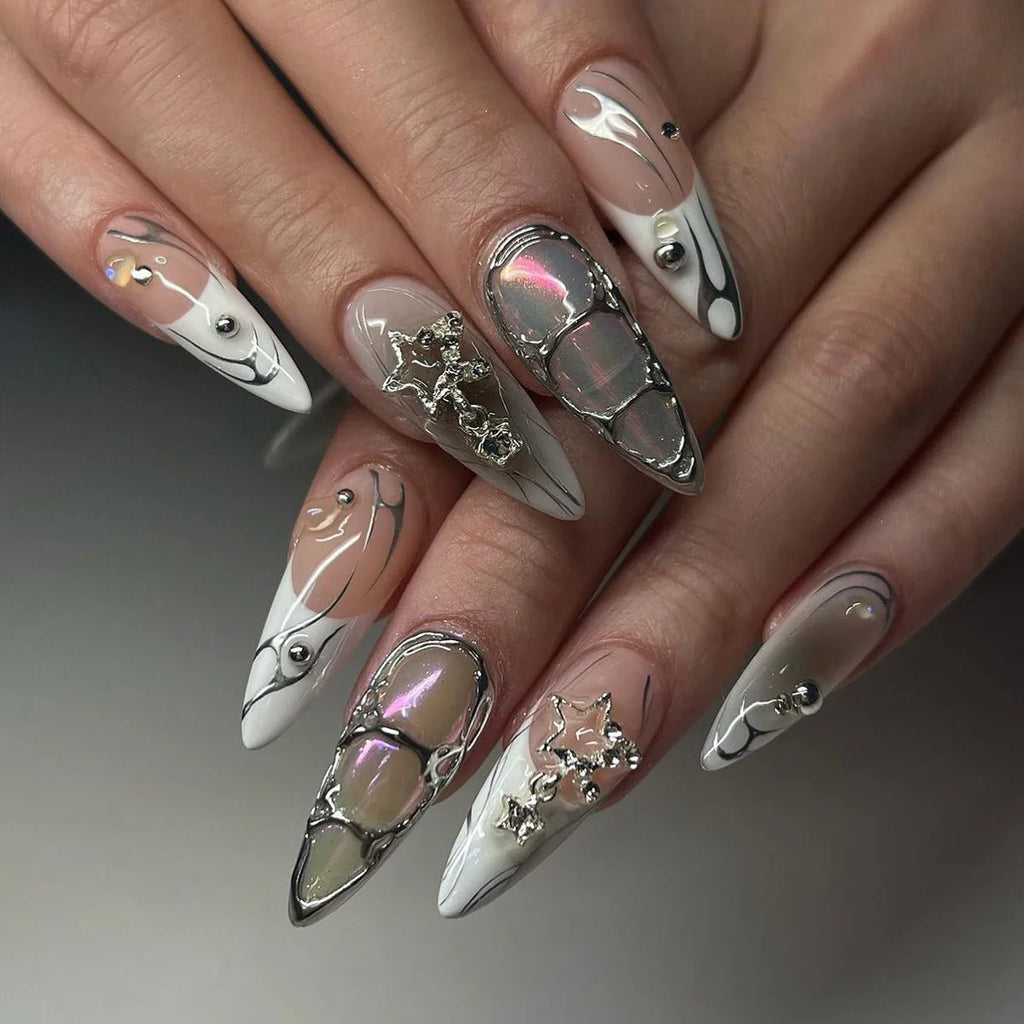 Faux ongles press-on noirs design artistique – Motifs graphiques, effet 3D, style audacieux