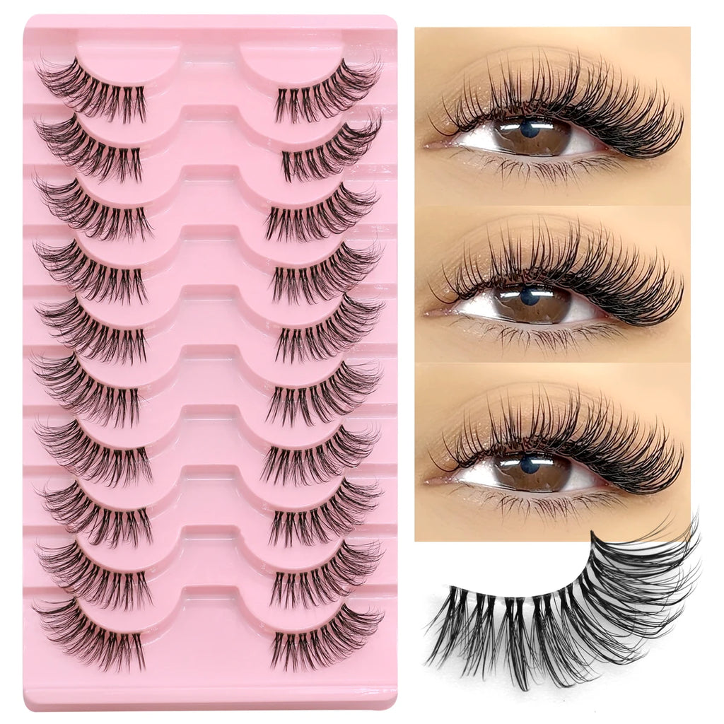 Demi-faux cils effet naturel – Bande transparente, regard allongé, style mink léger