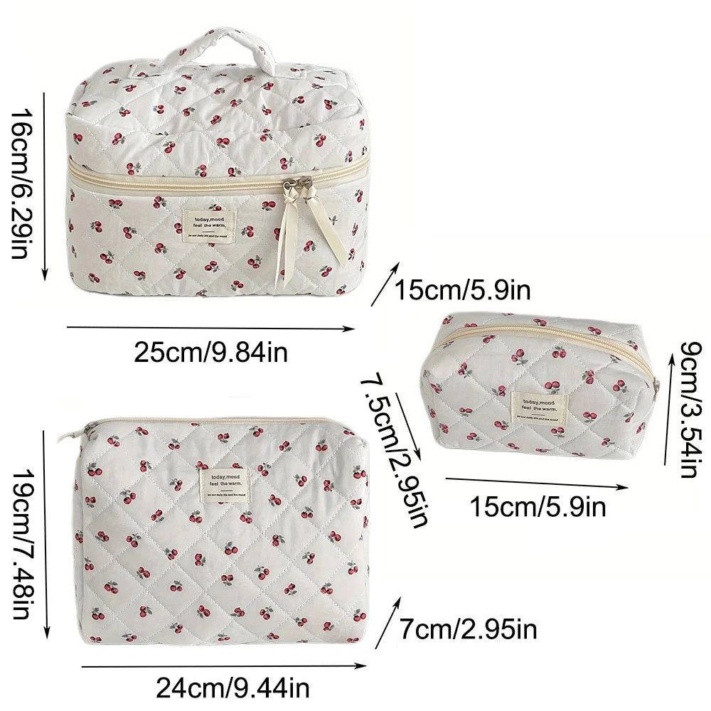 3 pcs trousse maquillage matelassée – Motif fruits, rangement & voyage