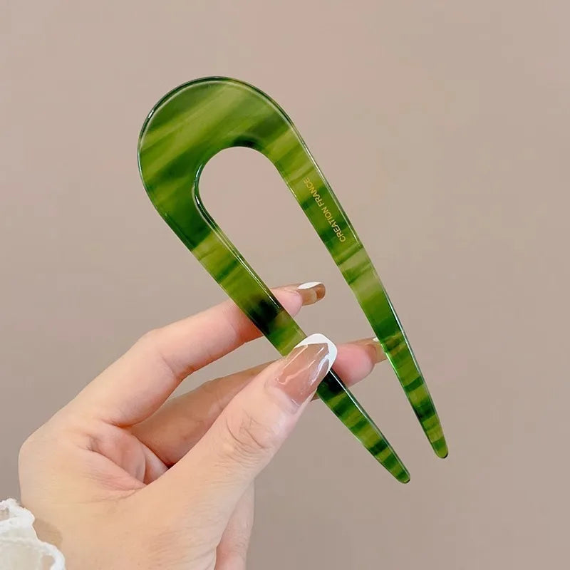 Pic à cheveux en U effet écaille – Épingle à cheveux géométrique en acétate – Accessoire coiffure femme chic