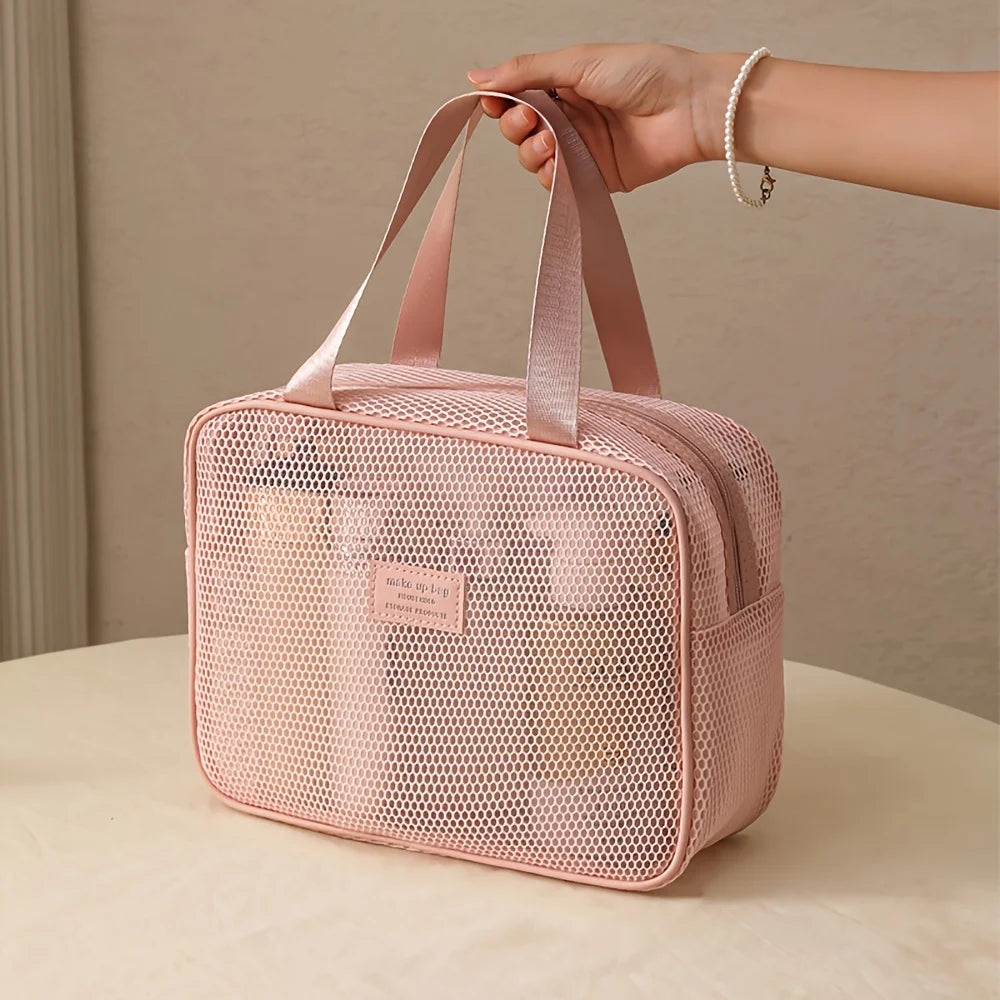 Trousse de maquillage en maille transparente – Organisateur beauté & voyage avec fermeture zippée