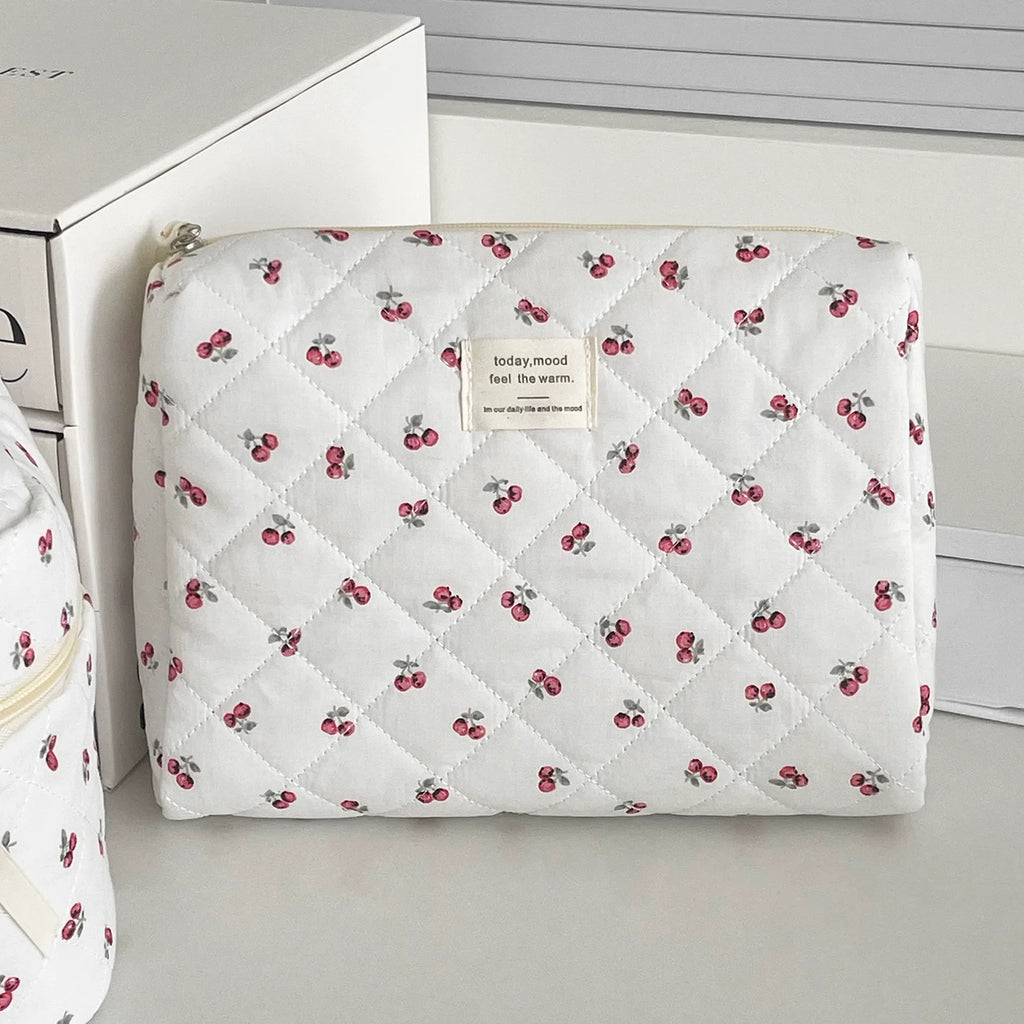 3 pcs trousse maquillage matelassée – Motif fruits, rangement & voyage