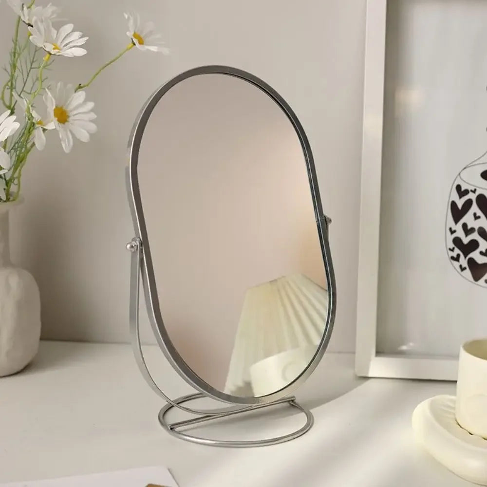 Miroir de maquillage ovale rotatif 360° – Miroir de table design en métal