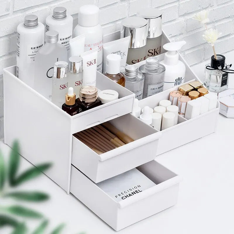 Organisateur de maquillage blanc avec tiroirs – Rangement cosmétique pratique et élégant