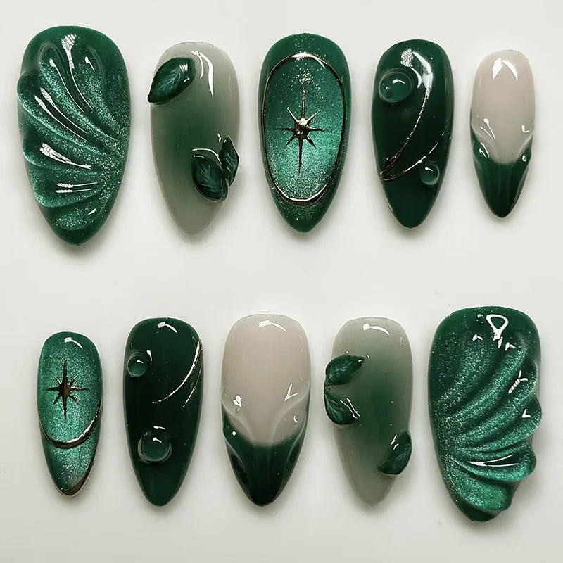 Faux ongles press-on décorés – Strass, nœuds & designs argentés – 24 pièces