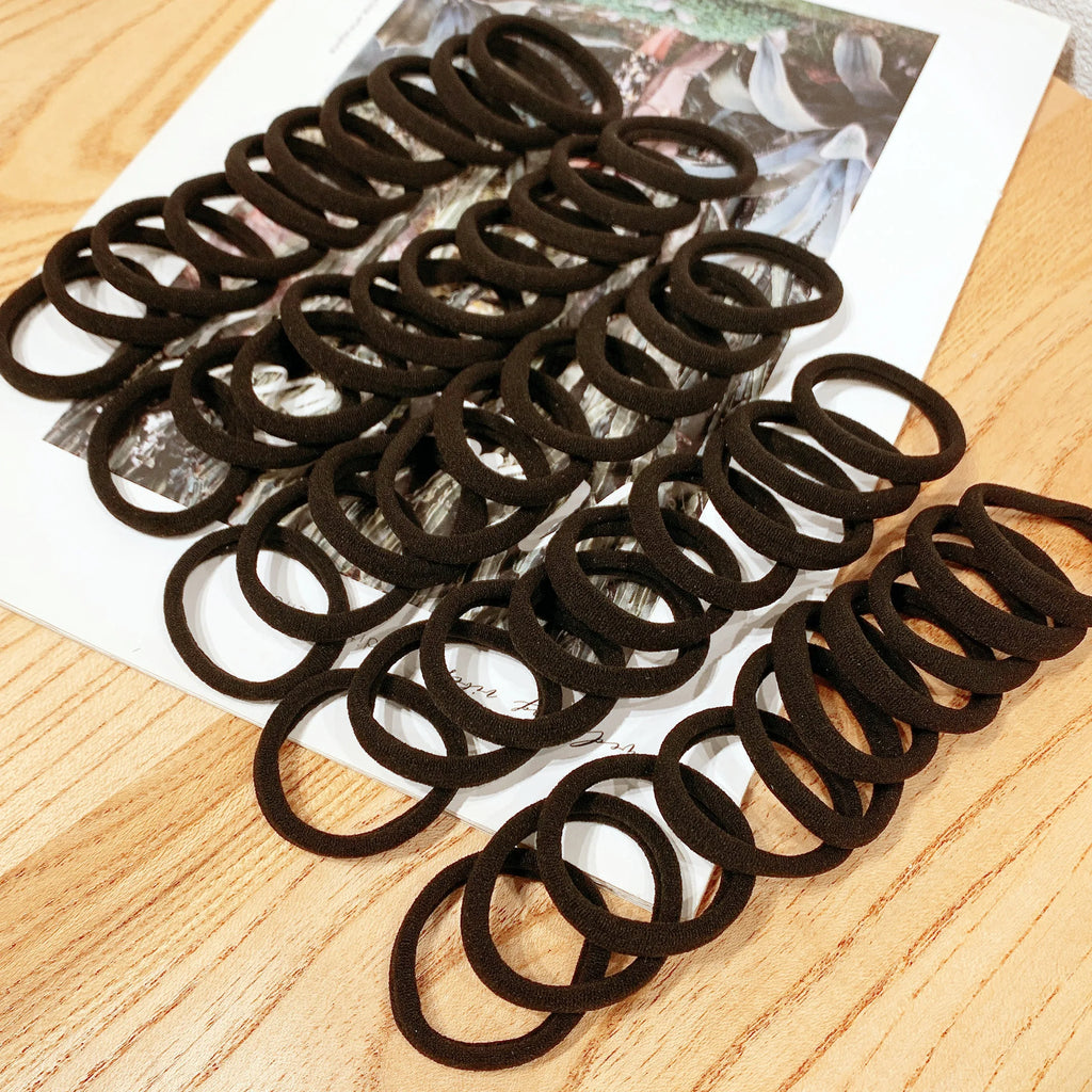 Élastiques cheveux noirs sans métal – Lot de 20, 50 ou 100 – Attaches cheveux élastiques douces pour fille et enfant