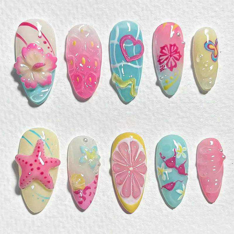 Faux ongles press-on 3D design – Capsules ongulaires effet relief, plusieurs styles