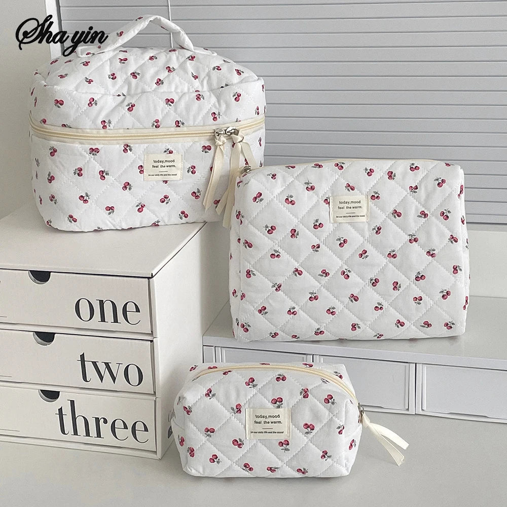 3 pcs trousse maquillage matelassée – Motif fruits, rangement & voyage