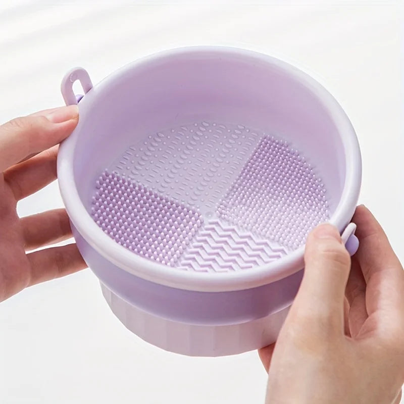 Bol nettoyeur pinceaux maquillage en silicone 3-en-1 – Lavage, séchage et rangement pinceaux & éponges