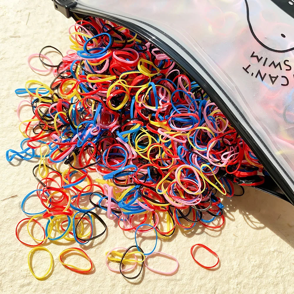 Élastiques cheveux enfant colorés – Lot de 500, 1000 ou 2000 – Mini attaches cheveux jetables en caoutchouc