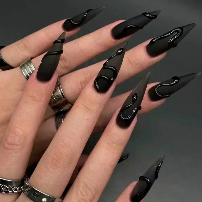 Faux ongles press-on décorés – Strass, nœuds & designs argentés – 24 pièces